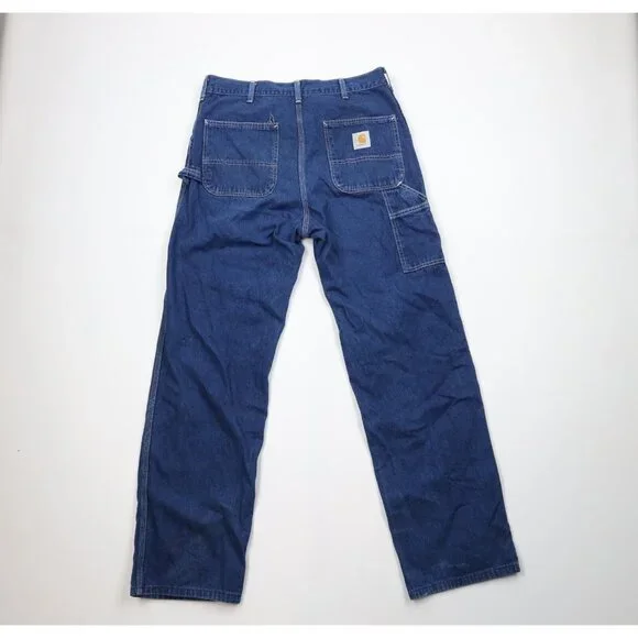 Vintage 90s Carhartt Mens 34x34 Distressed Spell Out Wide Leg Dungaree Jeans USA